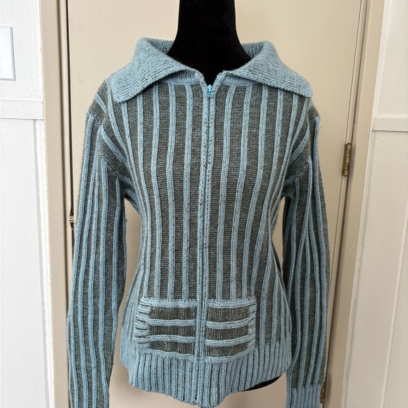 BKE Sweaters - BKE Blue and Gray Striped Cardigan